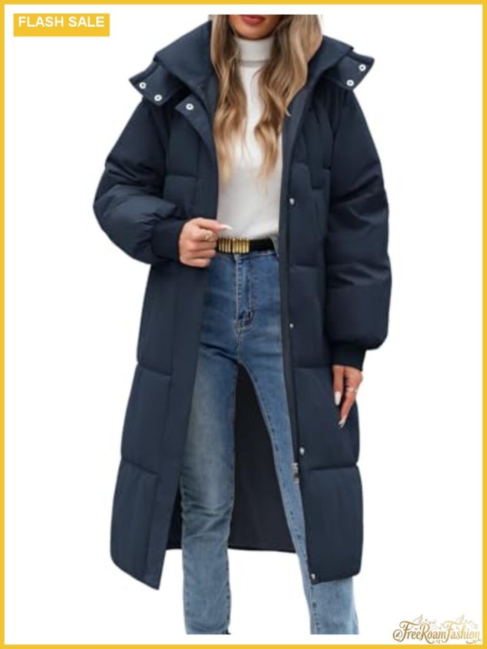 Women's Long Puffer Coat Quilted Winter Jacket Full Zip Hooded Parka